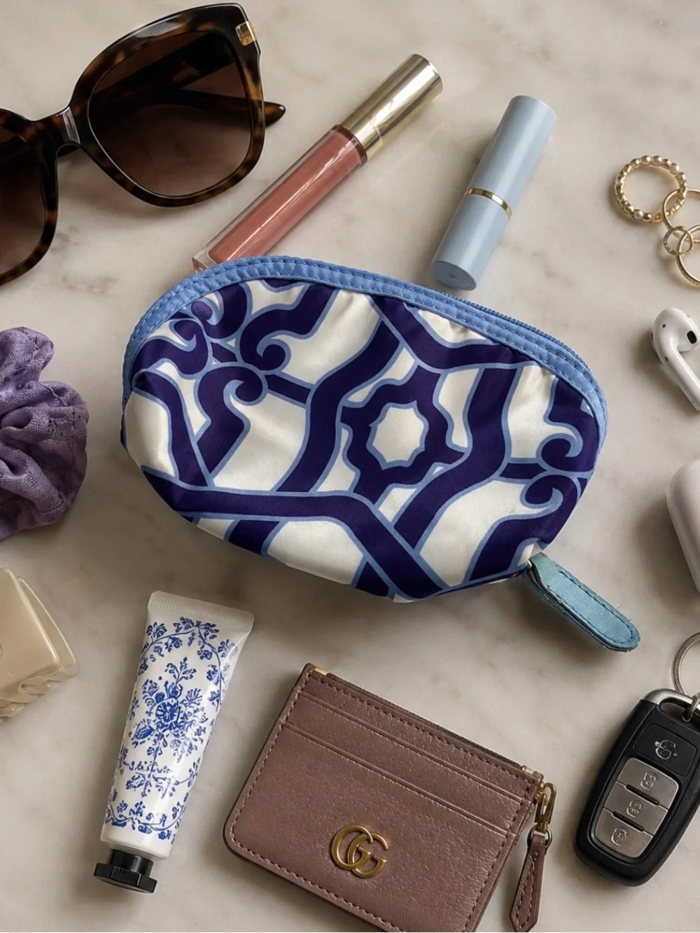 Sonia Kashuk Blue Purple Mediterranean Cosmetic Bag Zip Pouch Travel  NWOT